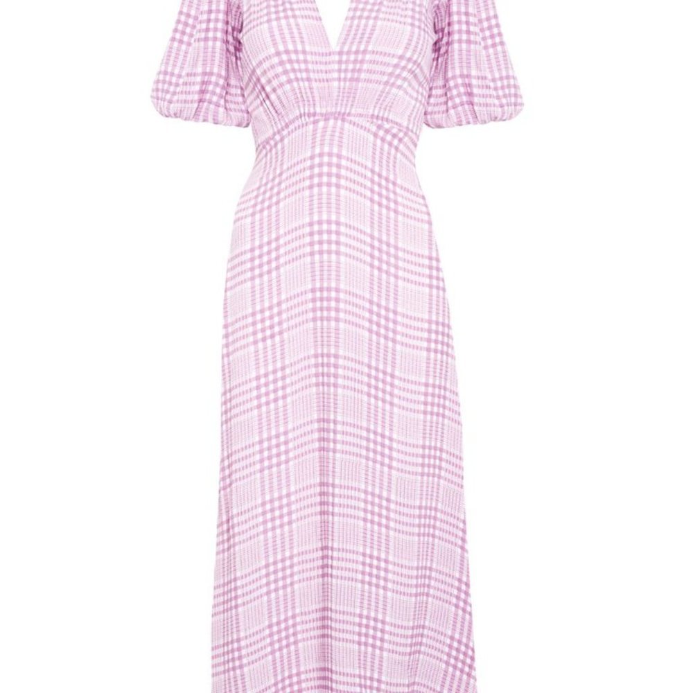 Faithfull the Brand Pink Plaid Midi Dress